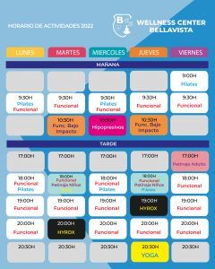 Horario de actividades Wellness 2022
